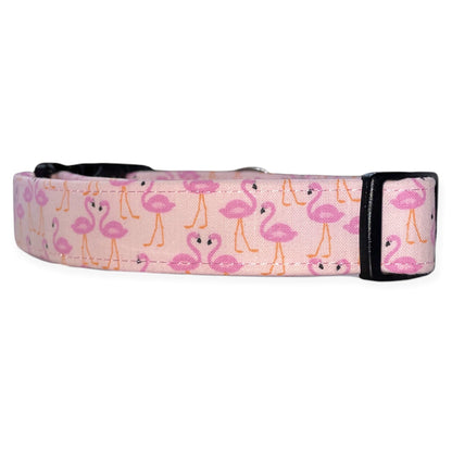 Pink Flamingos Dog Collar- Martingale- Quick Release- No Buckle Slide- Leash- Handmade Dog Collars