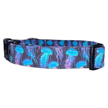 Neon Jelly Fish Dog Collar- Martingale- Quick Release- No Buckle Slide- Leash- Handmade Dog Collars