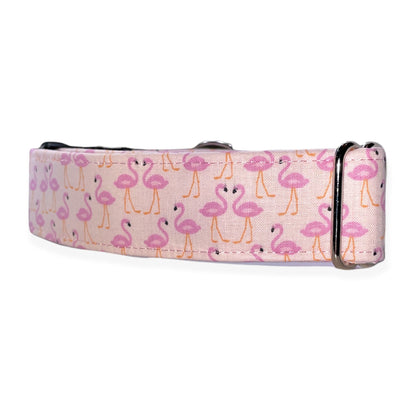 Pink Flamingos Dog Collar- Martingale- Quick Release- No Buckle Slide- Leash- Handmade Dog Collars