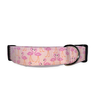 Pink Flamingos Dog Collar- Martingale- Quick Release- No Buckle Slide- Leash- Handmade Dog Collars