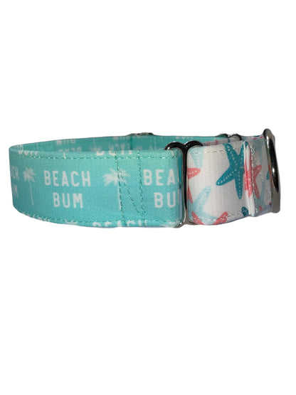 Beach Bum Dog Collar- Martingale- Quick Release- No Buckle Slide- Leash- Handmade Dog Collars