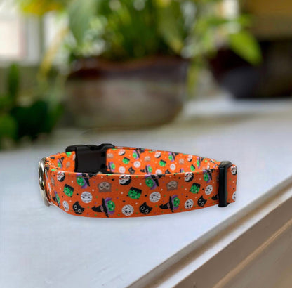 Halloween Mini’s Dog Collar- Martingale- Quick Release- No Buckle Slide- Leash- Handmade Dog Collars