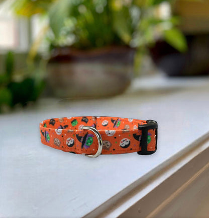 Halloween Mini’s Dog Collar- Martingale- Quick Release- No Buckle Slide- Leash- Handmade Dog Collars