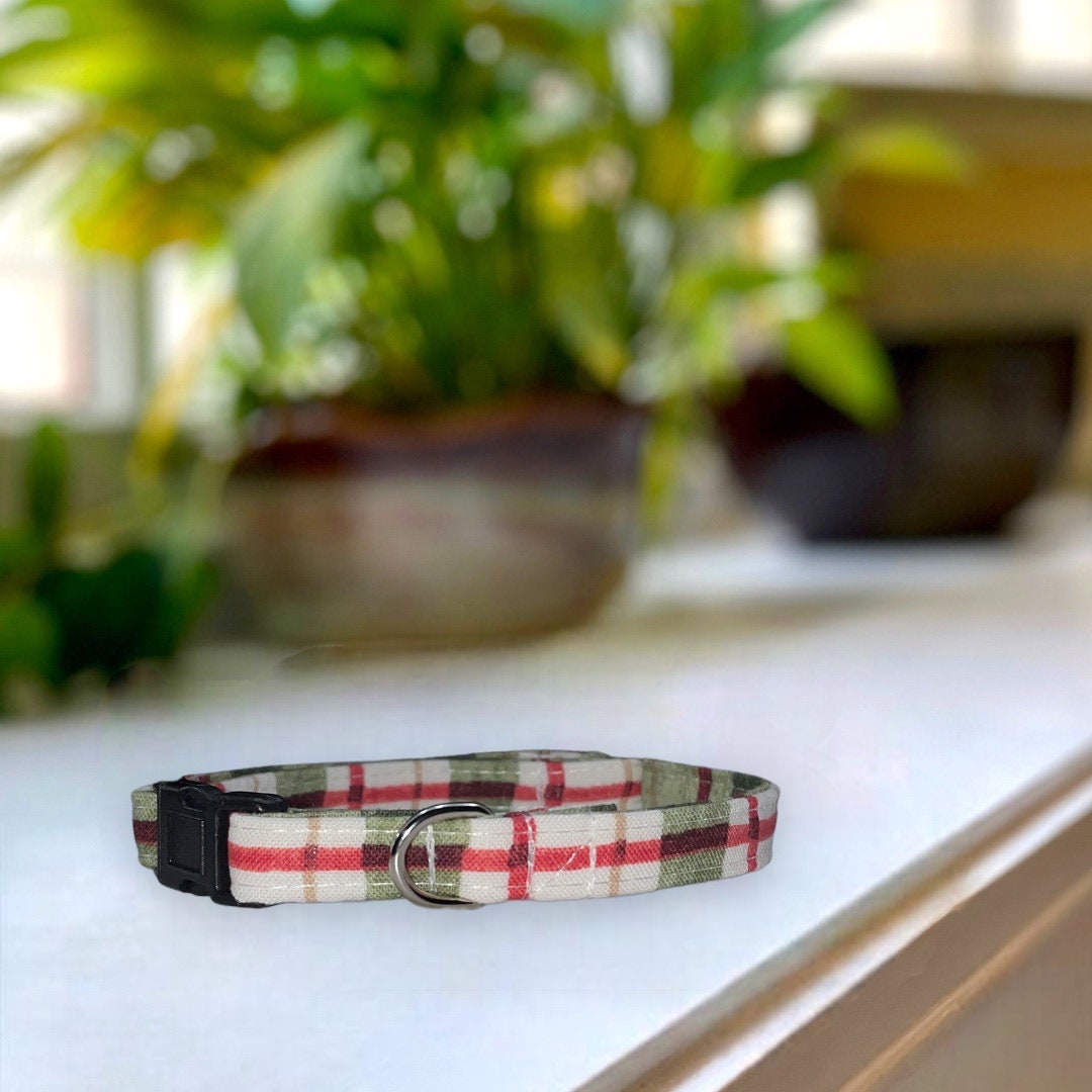 Warm Plaids for Christmas Dog Collar- Martingale- Quick Release- No Buckle Slide- Leash- Handmade Dog Collars