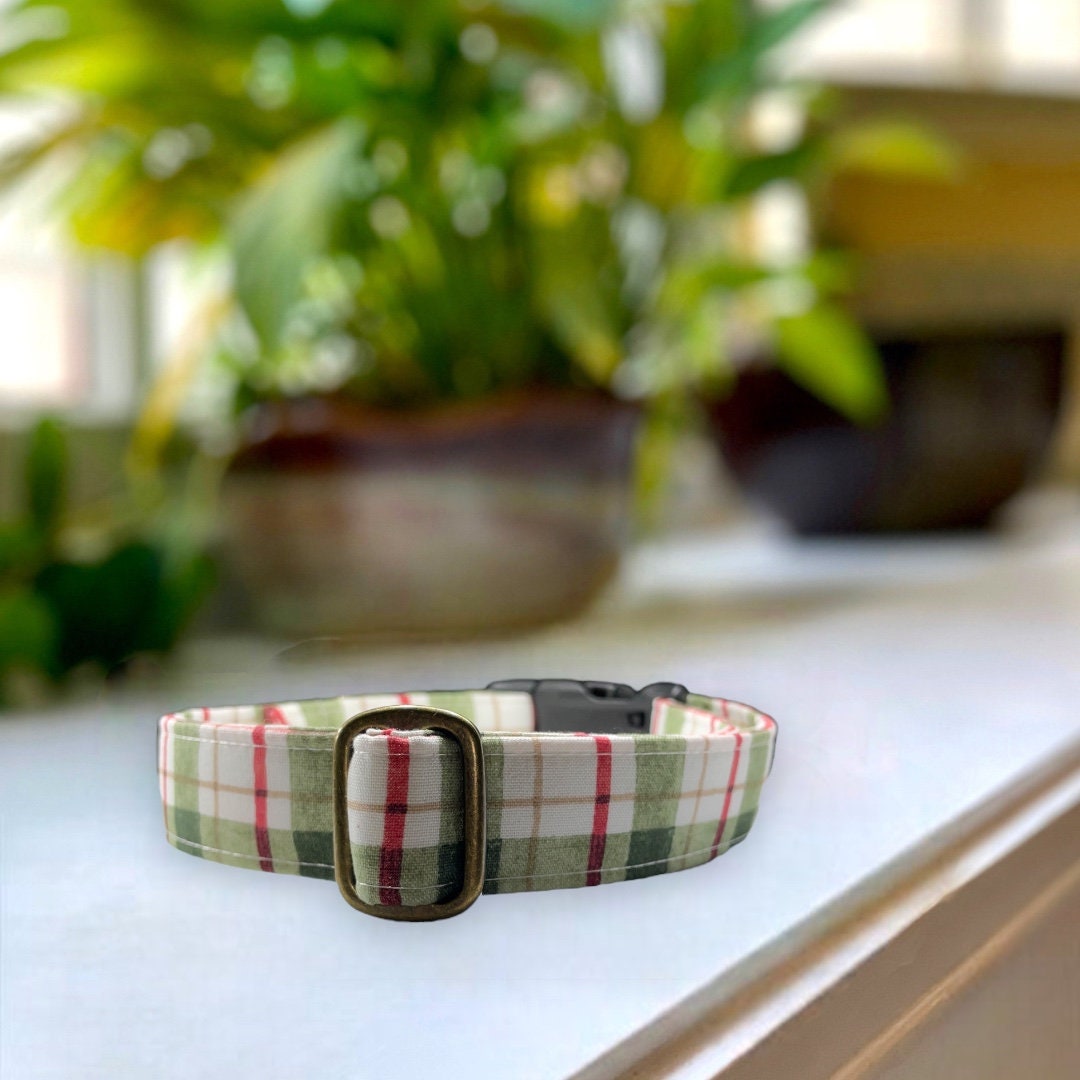 Warm Plaids for Christmas Dog Collar- Martingale- Quick Release- No Buckle Slide- Leash- Handmade Dog Collars