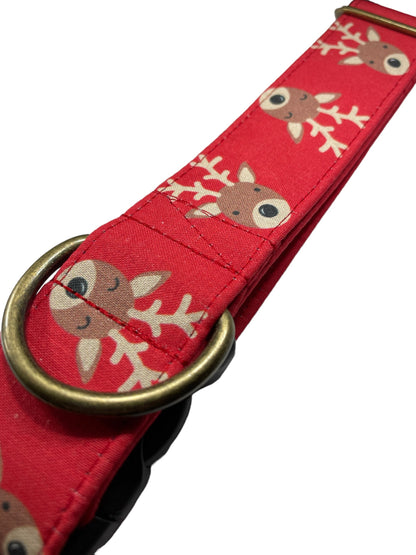 Reindeer Games Dog Collar- Martingale- Quick Release- No Buckle Slide- Leash- Handmade Dog Collars