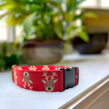 Reindeer Games Dog Collar- Martingale- Quick Release- No Buckle Slide- Leash- Handmade Dog Collars