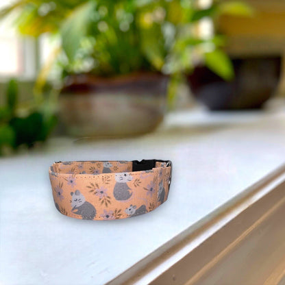 Peachy Opossum Dog Collar- Martingale- Quick Release- No Buckle Slide- Leash- Handmade Dog Collars