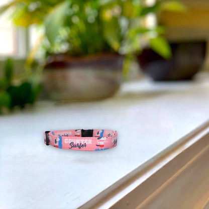 Counter Surfer in Pink Dog Collar- Martingale- Quick Release- No Buckle Slide- Leash- Handmade Dog Collars