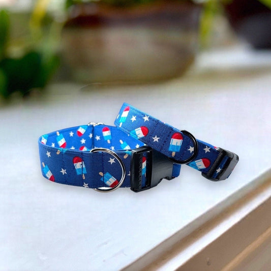 American Popsicle Dog Collar- Martingale- Quick Release- No Buckle Slide- Leash- Handmade Dog Collars